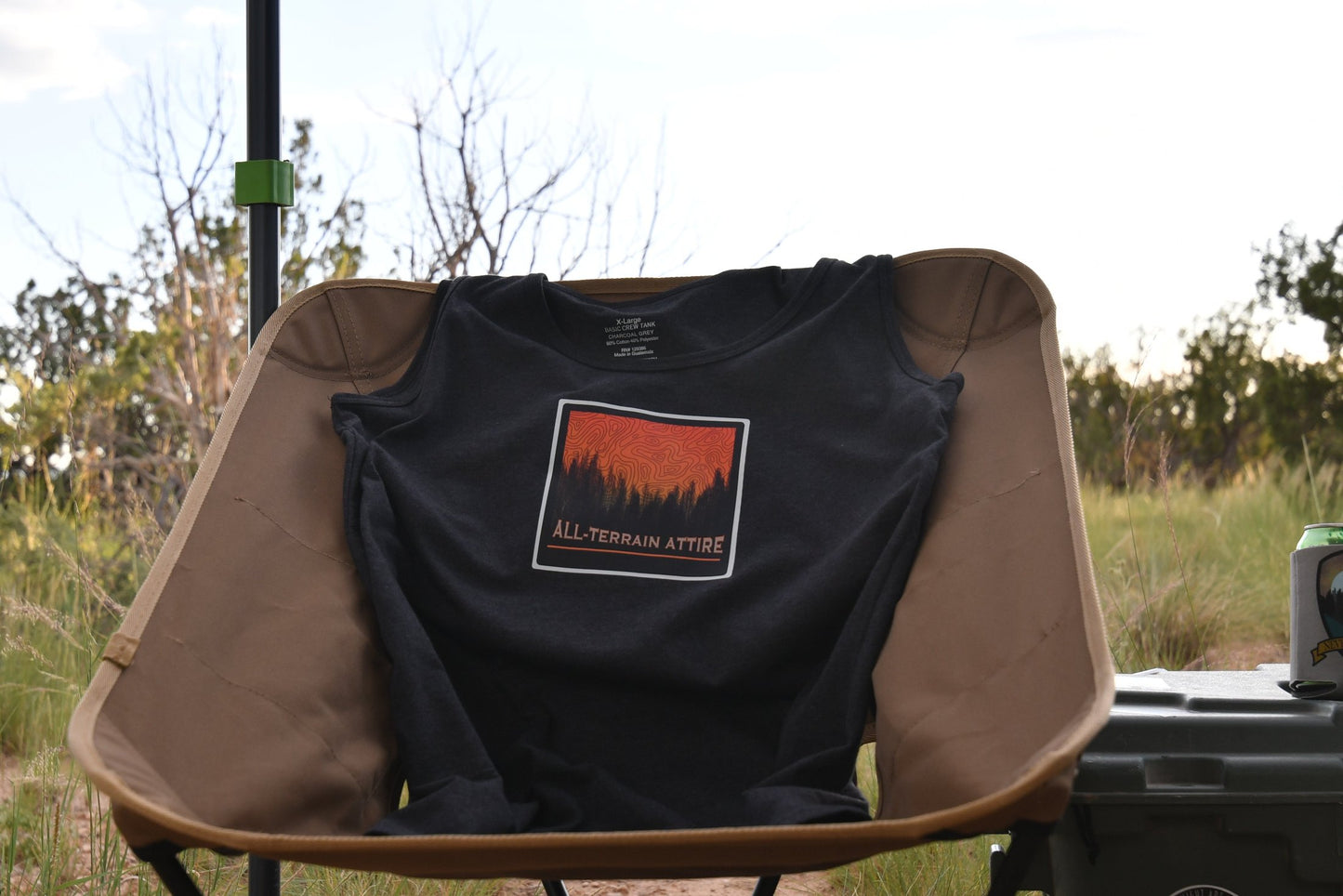 ATA Forest topo shirt on camp chair