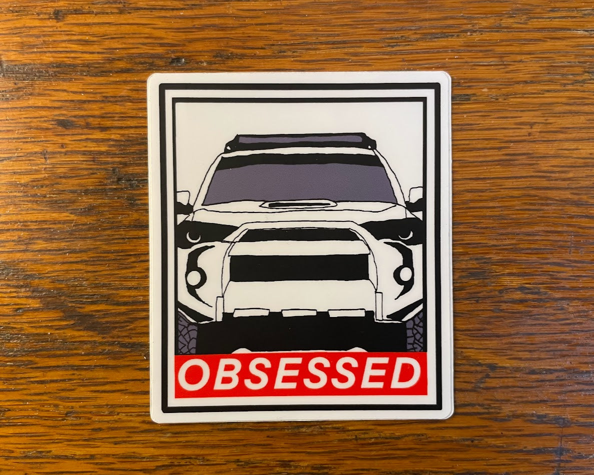 Obsessed Toyota 4runner sticker on wood